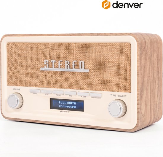 Denver DAB Radio - Retro Radio - Bluetooth - DAB+/ FM - Noodradio - Dimbaar - Batterijen & Netstroom - DAB18LW