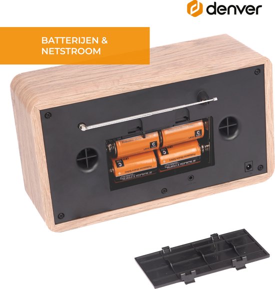 Denver DAB Radio - Retro Radio - Bluetooth - DAB+/ FM - Noodradio - Dimbaar - Batterijen & Netstroom - DAB18LW
