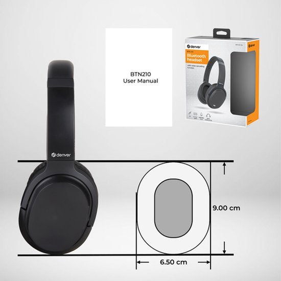 Denver - 2 in 1 - Bluetooth Draadloze & Bedraad Koptelefoon - Inclusief AUX Kabel - Active Noise Canceling - Draadloos of met draad - Handsfree Bellen - Zwart