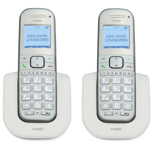 Fysic - Twinset Senioren - Grote Toetsen - Duo - Big Button huistelefoon - Extra luid gespreksvolume voor slechthorenden - 2 handsets -Wit