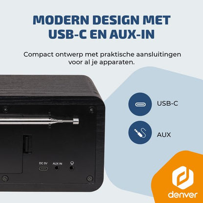 Denver 2 in 1 - DAB Internetradio - DAB - FM - Internetradio - Noodradio - Bluetooth - Alarmfunctie