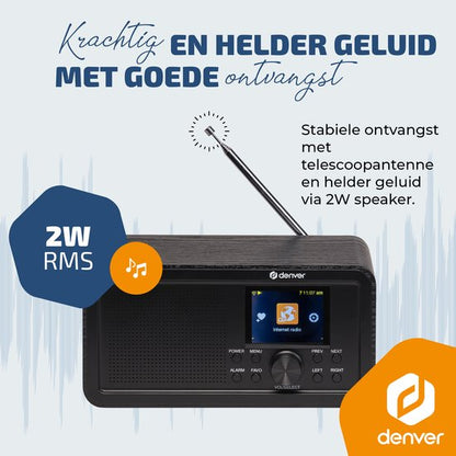 Denver 2 in 1 - DAB Internetradio - DAB - FM - Internetradio - Noodradio - Bluetooth - Alarmfunctie