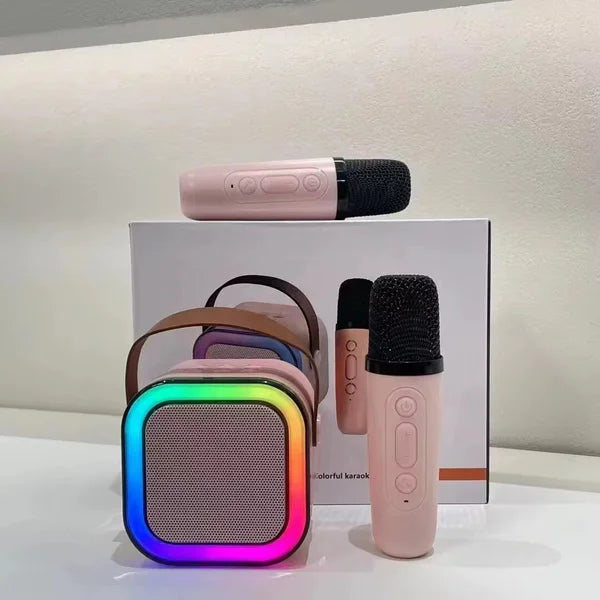Karaoke Set - Met Bluetooth Speaker en 2 Draadloze Microfoon - Draagbare mini-lichtluidspreker - Karaokeset - Volwassenen en Kinderen - Roze