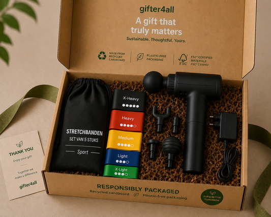 Kerstpakket - Move & Recover Set - Luxe MassageGun + 4 Opzetstukken + 5 Stretchbanden - NIEUW!