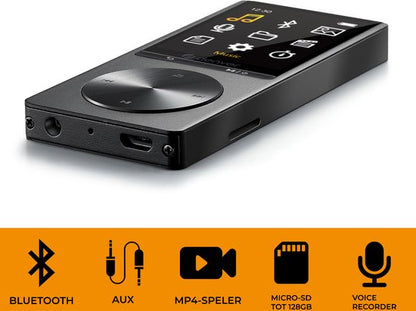 VERPAKKINGSSCHADE - Denver MP3 / MP4 Speler - Bluetooth - USB - Shuffle - SD kaart tot 128GB - Incl. Oordopjes - Voice recorder - Dictafoon - MP1820 - Zwart