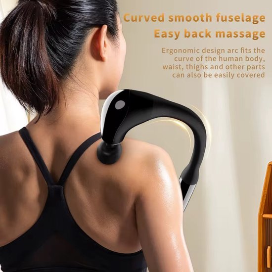 Yarvu -Massage Gun pistool – 2-in-1 Percussie Massagepistool – Draadloos Percussiemassageapparaat – Nek Rug Massage - Met 9 Snelheden – 4 Opzetstukken - Zwart
