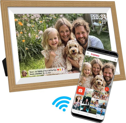 VERPAKKINGSSCHADE - Denver Digitale Fotolijst 15.6 inch - XL - Full HD - Frameo App - Houten lijst - WiFi - 32GB - IPS Touchscreen - PFF1505 - NIEUW