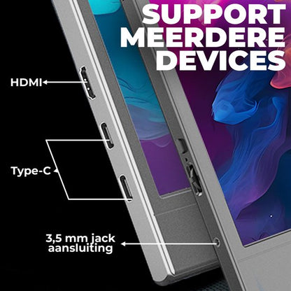 Denver Portable Monitor - Full HD - 15.6" - Draagbare Monitor - Lederen Hoes - HDMI - USB-C - PMO15604