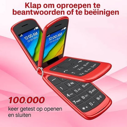 Yarvu ® – Flip 1 – 4G Senioren GSM + Extra Accu Geleverd + Oplaadstation – Dual Sim – Dual Scherm – Big Button Mobiele Telefoon – Grote Toetsen & Cijfers – SOS Knop – Mobiel – Ouderen – Rood – NIEUW!