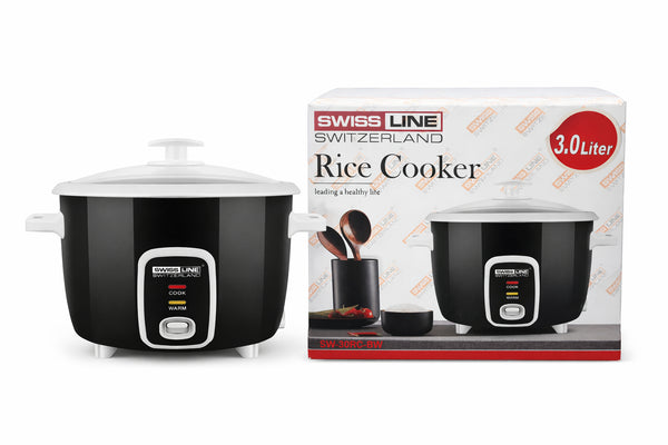 SWISS lINE 3 Liter Rijstkoker met Cool Touch handgrepen - Zwart
