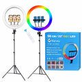 RGB LED Ringlamp XL INCLUSIEF statief (verstelbaar) met telefoonhouder - 56 cm/22 inch -170 cm hoog - USB - flitser - Ring lamp voor Vloggen - Vlog - Make-up light - Studiolamp