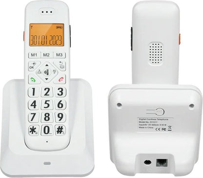 Senioren Dect Telefoon - Grote Toetsen & Cijfers & Letters - Huistelefoon - Huis Telefoon Vaste Lijn - Big Button - Speaker - Handsfree - Met Alarm Klok - Sneltoetsen - Voor Ouderen - Wit