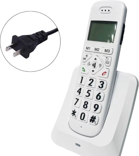 Senioren Dect Telefoon - Grote Toetsen & Cijfers & Letters - Huistelefoon - Huis Telefoon Vaste Lijn - Big Button - Speaker - Handsfree - Met Alarm Klok - Sneltoetsen - Voor Ouderen - Wit