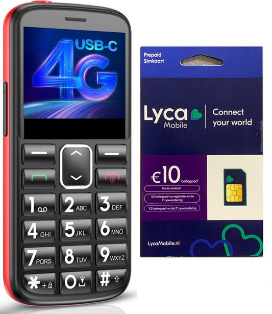Yarvu ® - SeniorTalker - 4G Senioren Mobiele Telefoon + Simkaart Geleverd - Grote Toetsen & Cijfers - Big Button Mobiel - GSM Ouderen - GSM - SOS Noodknop - Snelkiestoetsen - Zwart