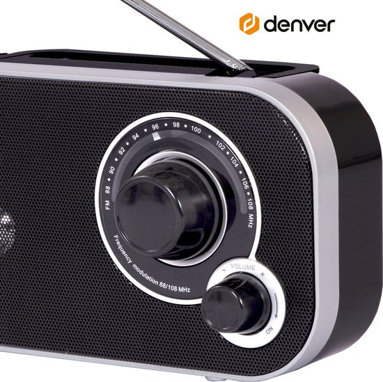Denver FM Radio Retro - Noodradio / Noodpakket - Werkt op batterij of netstroom - Keukenradio - Draagbare Radio - Zwart