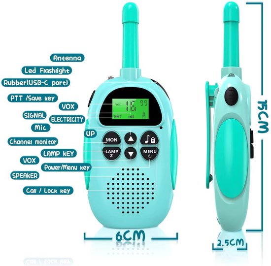Yarvu ® - Twintalker 5000 - 2 stuks Walkie Talkie - Ingebouwde Accu - Voor Kinderen & Volwassenen - Walkietalkie - Blauw