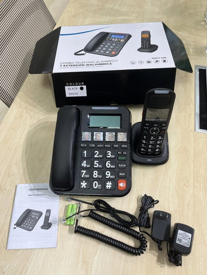 Diablo 3520 - Twinset Draadloze Dect Telefoon & Big Button Bedrade Senioren Telefoon - Duo Set - 2 Handsets - Grote Toetsen - Vaste lijn - Zwart