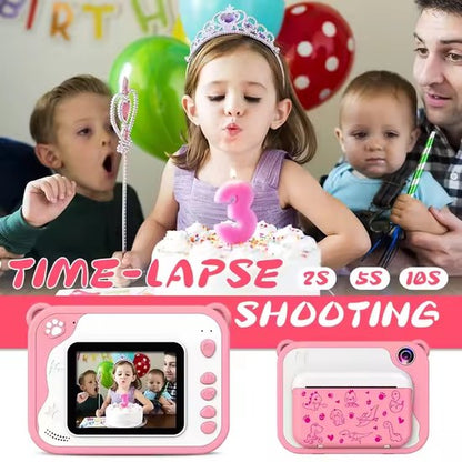 Yarvu ® - 3 IN 1 Digitale Kindercamera Met Printer + 32GB micro sd kaart - camera voor kinderen | Vlogcamera met Games Spelletjes| Fototoestel voor Kinderen | Met videofunctie - Kinder Camera - Instant Print - Roze kleur