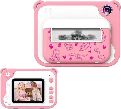 Yarvu ® - 3 IN 1 Digitale Kindercamera Met Printer + 32GB micro sd kaart - camera voor kinderen | Vlogcamera met Games Spelletjes| Fototoestel voor Kinderen | Met videofunctie - Kinder Camera - Instant Print - Roze kleur
