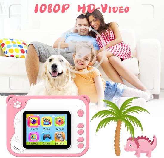 Yarvu ® - 3 IN 1 Digitale Kindercamera Met Printer + 32GB micro sd kaart - camera voor kinderen | Vlogcamera met Games Spelletjes| Fototoestel voor Kinderen | Met videofunctie - Kinder Camera - Instant Print - Roze kleur